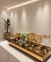 Ver imagem 2 de Bandeja Grande Espelho Dourado Luxo Decoração 60x30