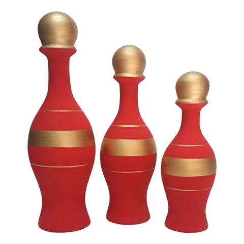 Trio Vasos Pinos de Boliche Grande em Cerâmica Fosca Decor - Red Gold