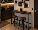 Ver imagem 1 de Mesa Jantar Aparador Bancada Alta Industrial 140x60cm Tampo Imbuia Pés Preto