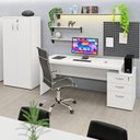 Ver imagem 5 de Conjunto Mesa Pedestal e Armário Alto Escritório Netmobil - Branco
