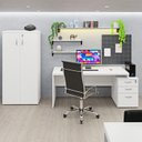 Ver imagem 4 de Conjunto Mesa Pedestal e Armário Alto Escritório Netmobil - Branco