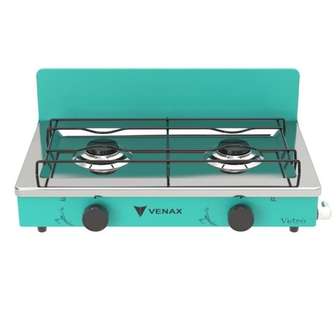 FOGAO DE MESA 2 BOCAS VENAX FLAMALAR VETRO VERDE GAS GLP