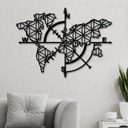 Decoração De Parede Em Mdf 6mm Mapa Mundi Rosa Dos Ventos - 1