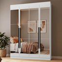Ver imagem 1 de Guarda-Roupa Solteiro 4 Portas Batentes com Espelhos Branco/Branco/Preto Netuno Madesa