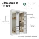 Ver imagem 4 de Guarda-Roupa Solteiro 4 Portas Batentes com Espelhos Branco/Branco/Preto Netuno Madesa