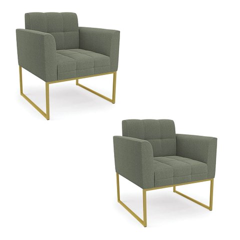 Poltrona Decorativa Industrial Dourado Kit 2 Elisa Bouclê Menta D03 - D'Rossi
