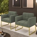 Ver imagem 2 de Poltrona Decorativa Industrial Dourado Kit 2 Elisa Bouclê Menta D03 - D'Rossi