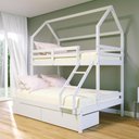 Ver imagem 1 de Beliche Casinha Casal/solteiro Slim Rb com 02 Gavetas Madeira Maciça Branco Housin