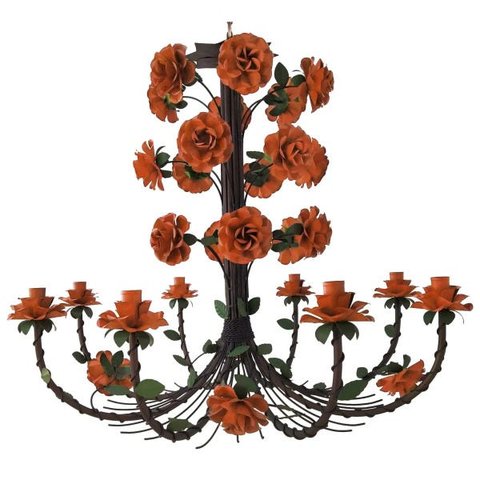Linda Luminária de Flores em Ferro Vintage para Casa Colonial Rustica - Laranja