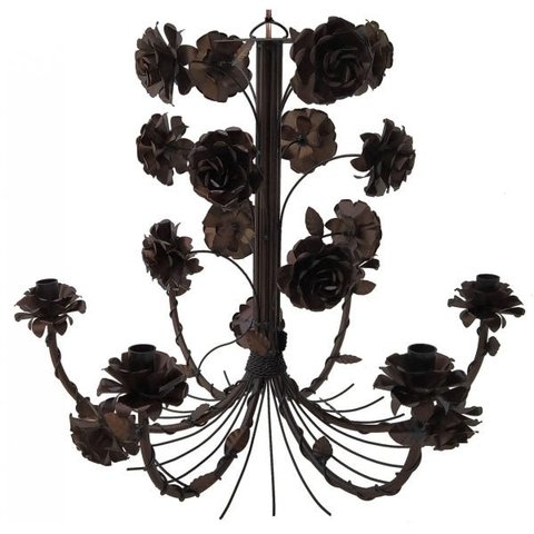 Linda Luminária de Ferro com Flores para Sala de Jantar Grande - Verniz