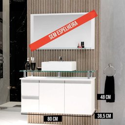 Gabinete Banheiro 2 Gavetas 2 Portas Diamante 80cm - Branco - Branco - 2