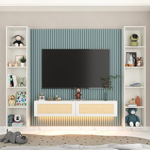 Home Supremo Slim/Native Ripado 250,4 cm - Azul Encanto/Branco/Tela Rattan Creme
