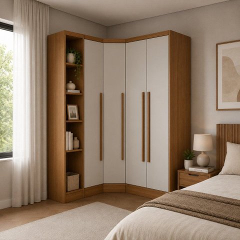 Guarda-Roupa de Canto Modulado MDF 321cm Safira 4 Portas 3 Gavetas Una Mobília