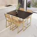 Ver imagem 1 de Conjunto Mesa de Jantar Retangular Preta 4 Cadeiras Pinus Riviera Industrial Dourado Don Castro Deco