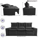 Ver imagem 2 de Sofá 3 Lugares Retrátil e Reclinável Cama inBox Senses 2,00m Velusoft Preto