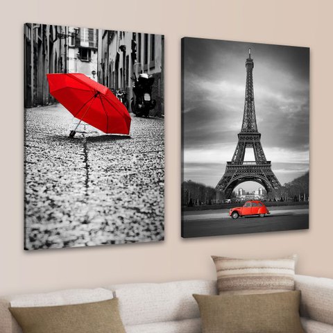 Conjunto Quadros Decorativos Paris em Canvas Modernos