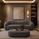 Ver imagem 3 de Kit Sofá + Puf Star 190 cm Orgânico 2 Lugares Sala Recepção:Cinza Escuro