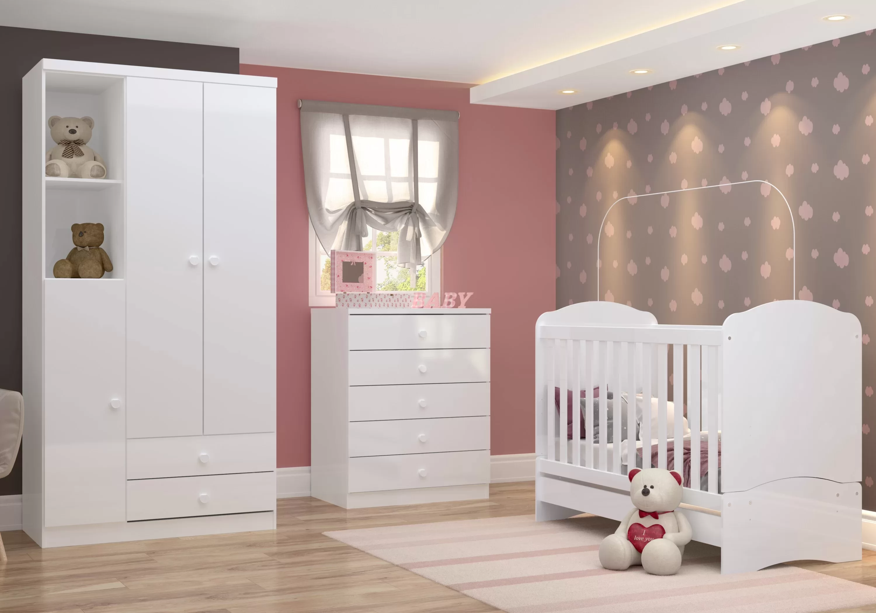 Loja C Moveis e Decoração - Quarto Infantil Adoleta 3pçs Roupeiro+Cômoda+Berço  3 em 1