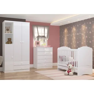 Quarto de Bebê com Guarda-Roupa 3 Portas Cômoda e Berço Faz de Conta Espresso Móveis