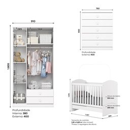 Quarto de Bebê com Guarda-Roupa 3 Portas Cômoda e Berço Faz de Conta Espresso Móveis - 3