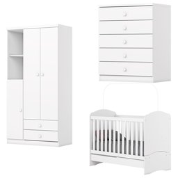 Quarto de Bebê com Guarda-Roupa 3 Portas Cômoda e Berço Faz de Conta Espresso Móveis - 2