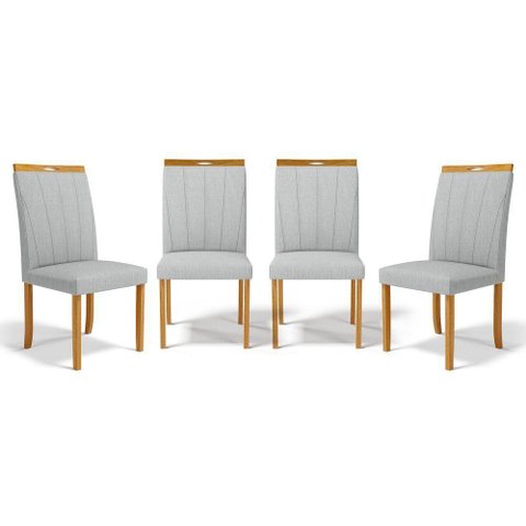 Kit com 4 Cadeiras Aurora Madeira Maciça Estofadas para Mesa de Jantar Linho Cinza 407