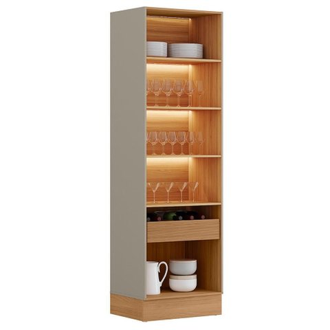 Cristaleira para Sala de Jantar 2 Portas de Vidro com Led Fascínio L05 Jequitibá Gris Fosco - Lyam