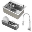 Ver imagem 1 de Kit Cuba Quebec 60cm Aço Inox 304 + Calha Organizadora Aço Inox + Torneira Milão Monocomando Goldenx