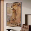 Ver imagem 1 de Quadro Decorativo Leoa e Seu Filhote em Moldura Caixa Tacolado Moldura Trad 1cm Madeira Escura com V