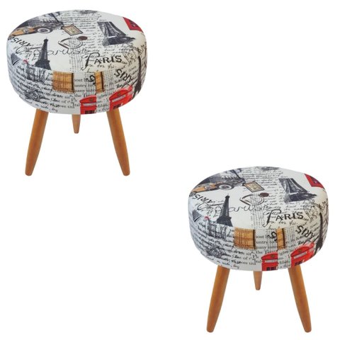 Combo 2 Puffs decorativos redondo pé palito-Suede Paris vermelho