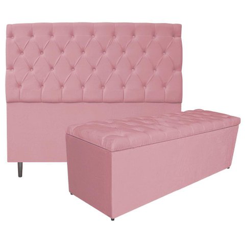 Kit Cabeceira e Calçadeira 160cm Rosa Bebê