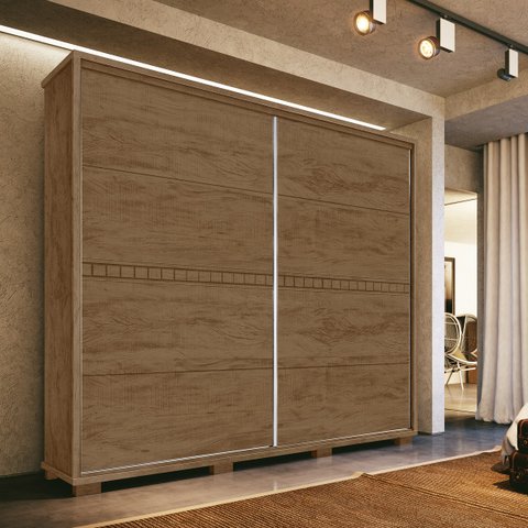 Guarda Roupa Casal Cadenza 2 porta Correr 6 gavetas 100% MDF Castanho Fenix
