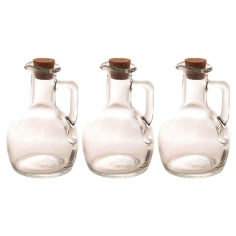 Kit 3 Galheteiros Garrafa de Vidro Azeite Vinagre 180ml Tampa Rolha Lyor Porta Condimentos