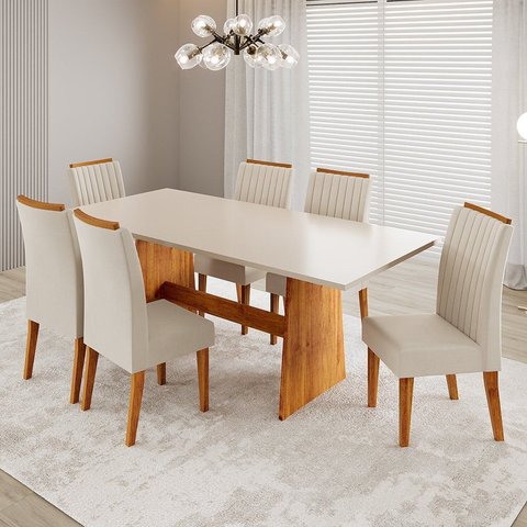 Conjunto de Sala de Jantar 6 Lugares Tampo de MDP Atria Yescasa Bege/Mel/Blonde