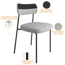 Ver imagem 4 de Kit 02 Cadeiras Decorativas Estofada Sala de Jantar Melina F01 Linho Cinza Couríssimo Preto - Lyam
