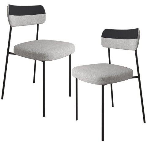 Kit 02 Cadeiras Decorativas Estofada Sala de Jantar Melina F01 Linho Cinza Couríssimo Preto - Lyam