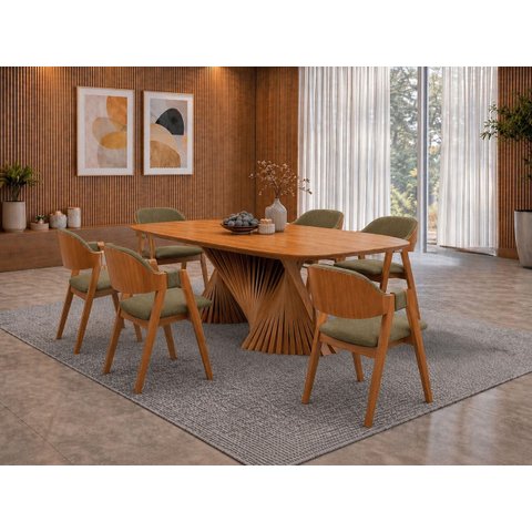 Sala de Jantar Maciça 6 Cadeiras 1,80x90 Dunnas Sala Nobre
