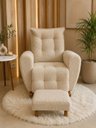 Ver imagem 5 de Poltrona de Amamentação Balanço com Puff Jade em Boucle Conforto Elegância e Aconchego Bege Claro