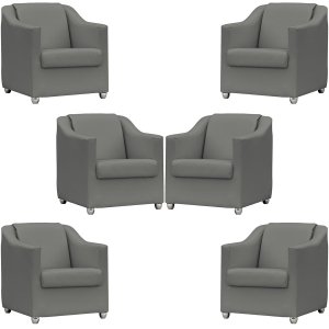 Kit 6 Poltronas Decorativa para Sala Recepção Manicure Cadeira Reforçada Mila Corino Pés Cromado