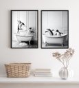 Ver imagem 1 de Kit 2 Quadros para Decorar Banheiro- Pinguins 33x24cm:madeira Branca