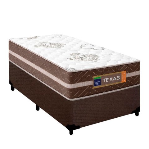 Cama Box Solteiro Suede + Colchão Molas Ensacadas Texas Prime Colchões 88cm - Suporta até 120 Kg