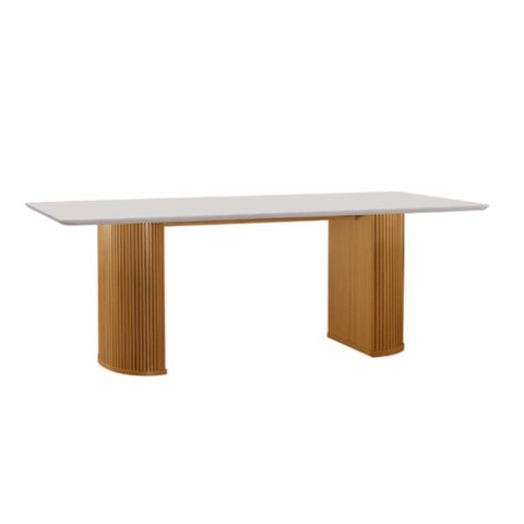 Mesa de Jantar Retangular com Tampo de Vidro Dara Cinamomo e Off White 180cm