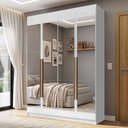 Ver imagem 1 de Guarda-Roupa Solteiro 4 Portas Batentes com Espelhos Branco/Branco/Rustic Venus Madesa