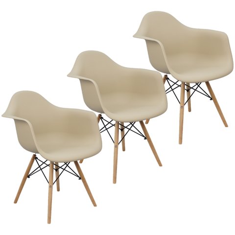 Kit 3 Cadeiras Charles Eames Eiffel com Braço Preta Branca Bege Outras