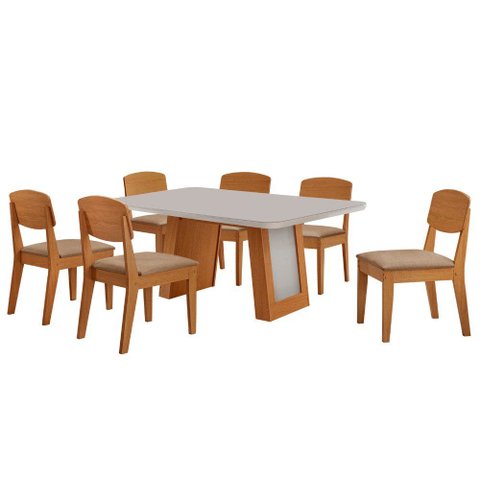 Mesa de Jantar Carolina 180cm Tampo MDF Vidro Canto Copo com 6 Cadeiras Copper