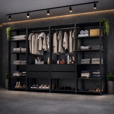 Guarda-roupa Closet Modulado Arizona 4 Gavetas 270cm Multimóveis Mp4784 Preto