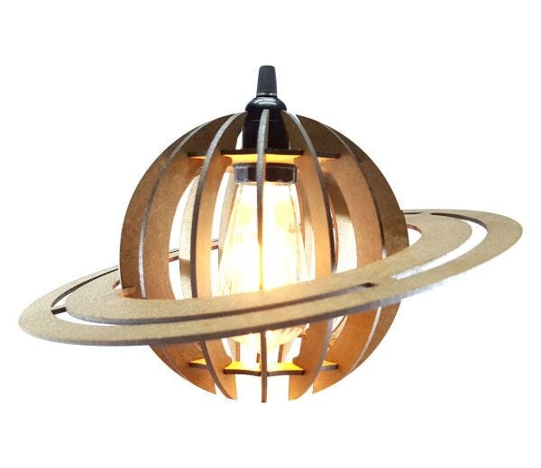 Lustre Luminária Pendente Rústico Saturno Madeira Mdf 30x20 Cm LM039pd - 1