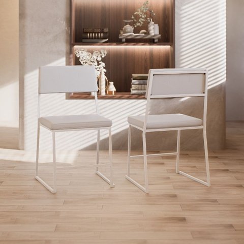 Kit 3 Cadeiras Jantar Cozinha Estofada com Encosto Branco Corino Dubai