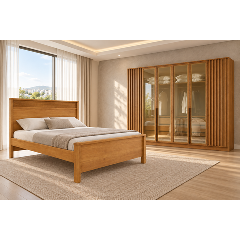 Conjunto Cama + Roupeiro Casal Ouro Preto - Bianco Móveis