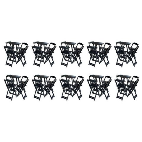 Kit 10 Jogos De Mesa Bistrô De Madeira Com 4 Cadeiras Dobravel Ideal Para Bar E Restaurante Preto